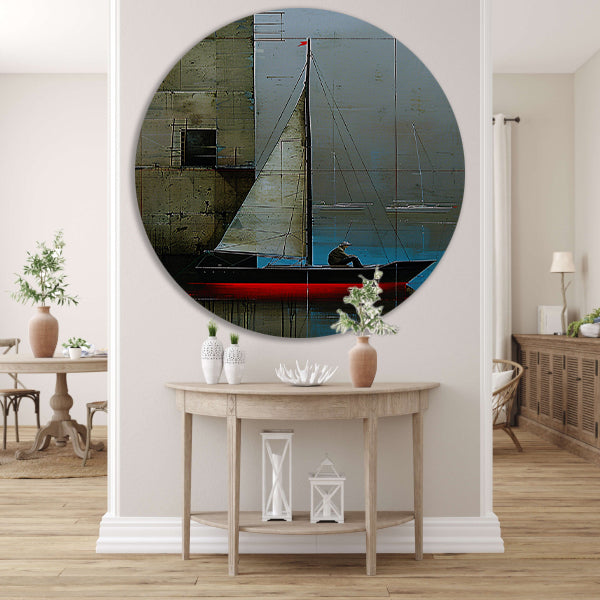 Surrealistisch schilderij van boot bij gebouw forex muurcirkel