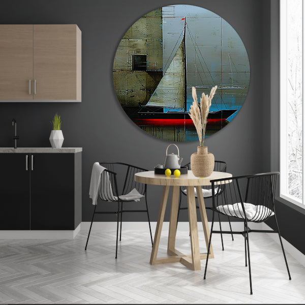 Surrealistisch schilderij van boot bij gebouw forex muurcirkel