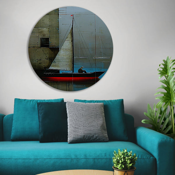 Surrealistisch schilderij van boot bij gebouw forex muurcirkel