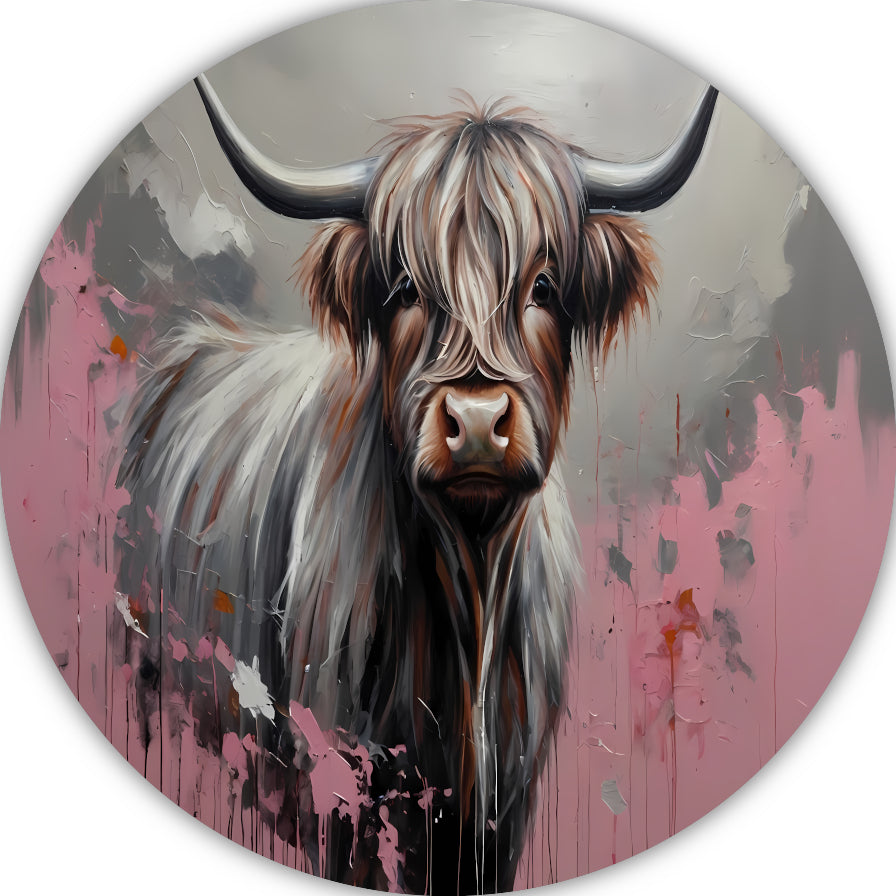 Kleurrijke Highland Koe in Modern Ontwerp aluminium muurcirkel