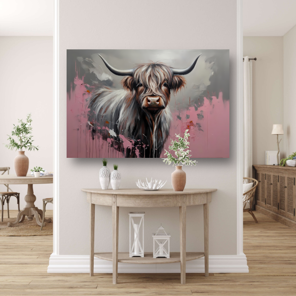 Kleurrijke Highland Koe in Modern Ontwerp poster