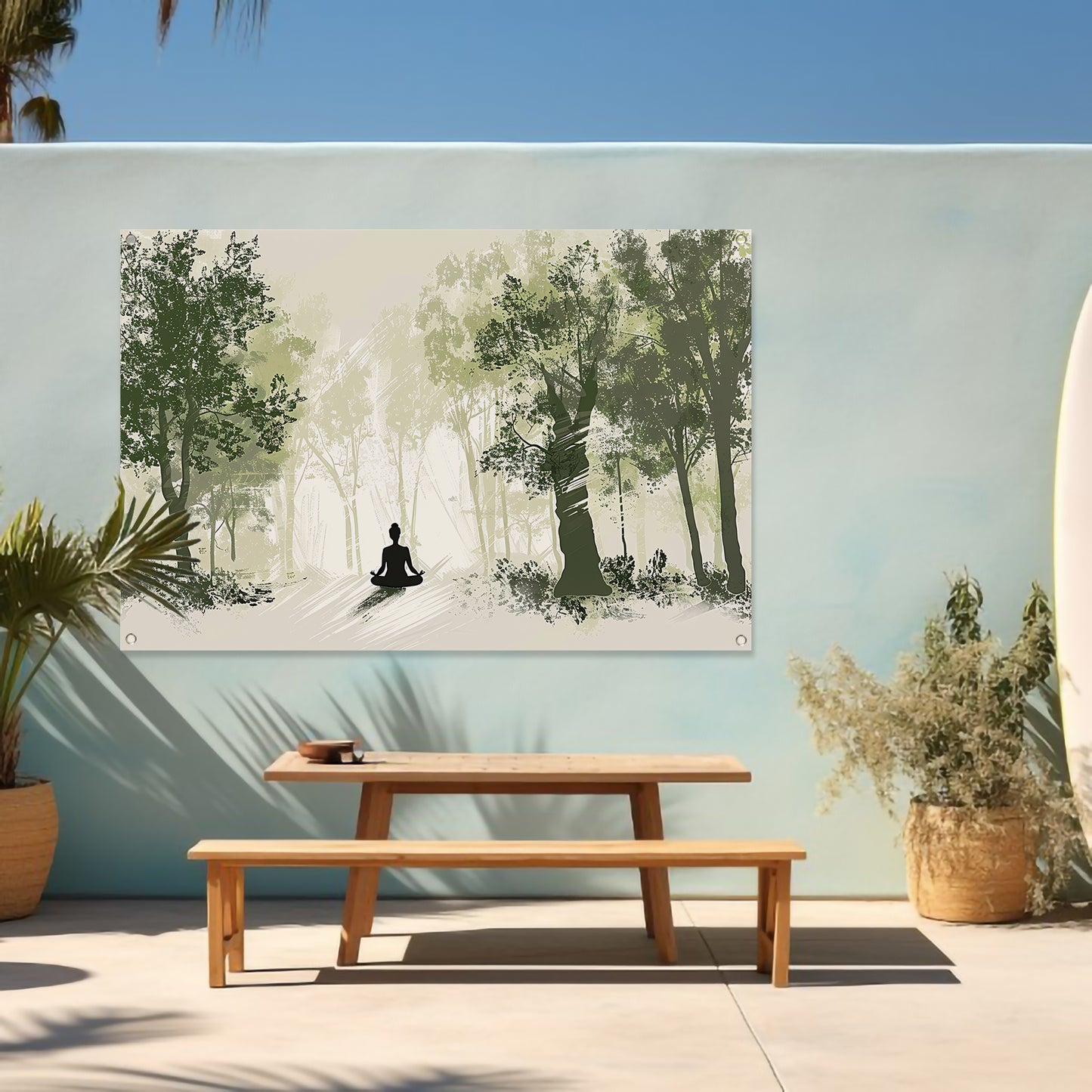 Meditatie onder de bosbomen tuinposter