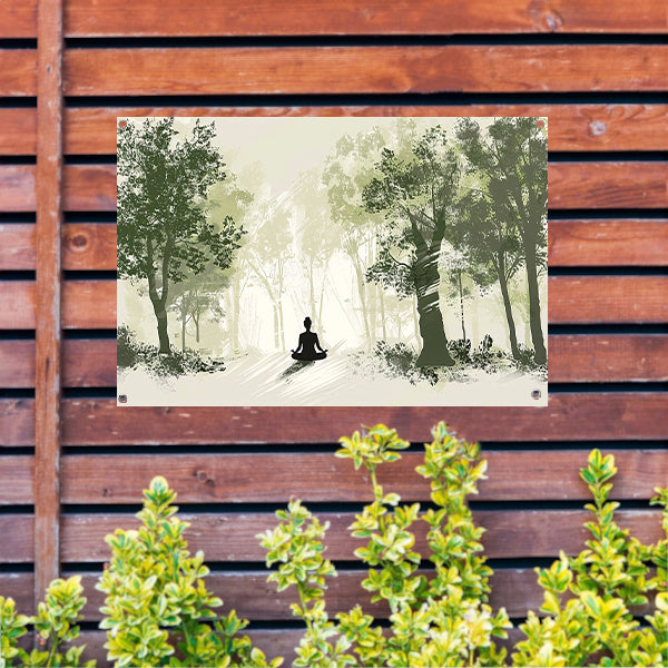 Meditatie onder de bosbomen tuinposter