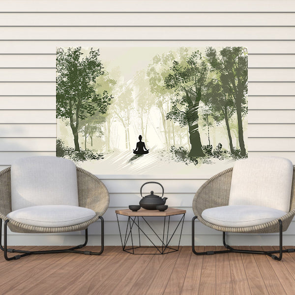 Meditatie onder de bosbomen tuinposter
