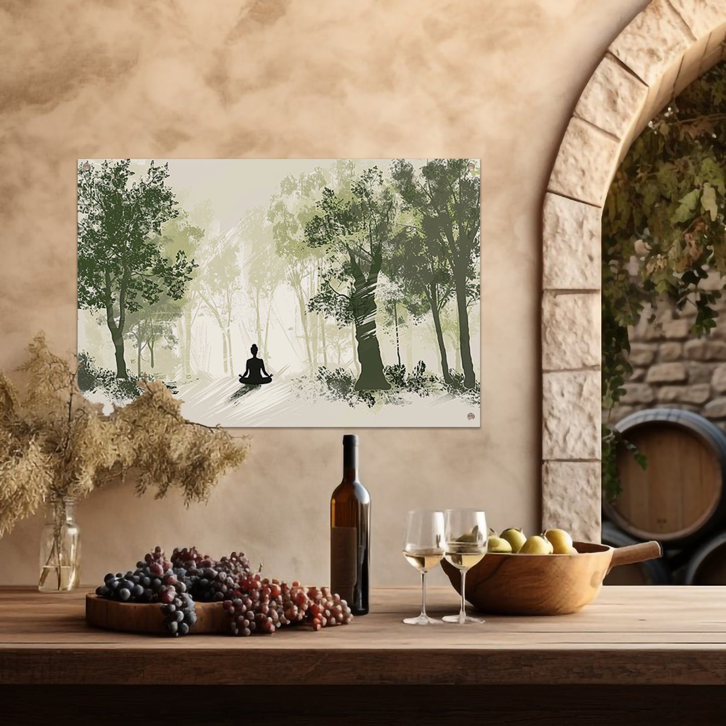 Meditatie onder de bosbomen tuinposter