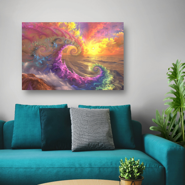 Impressionistische zonsondergang boven de golven canvas