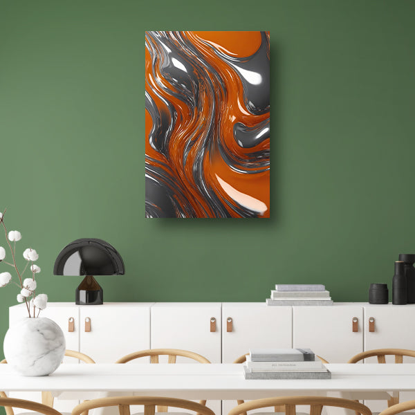 Energieke Abstractie in Oranje en Zilver canvas met baklijst