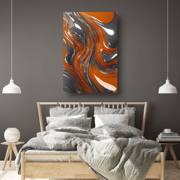 Energieke Abstractie in Oranje en Zilver canvas met baklijst