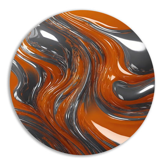 Energieke Abstractie in Oranje en Zilver aluminium muurcirkel