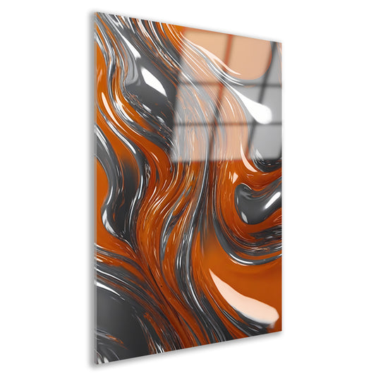 Energieke Abstractie in Oranje en Zilver acrylglas