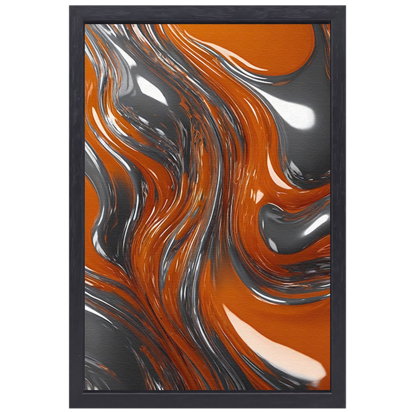 Energieke Abstractie in Oranje en Zilver canvas met baklijst