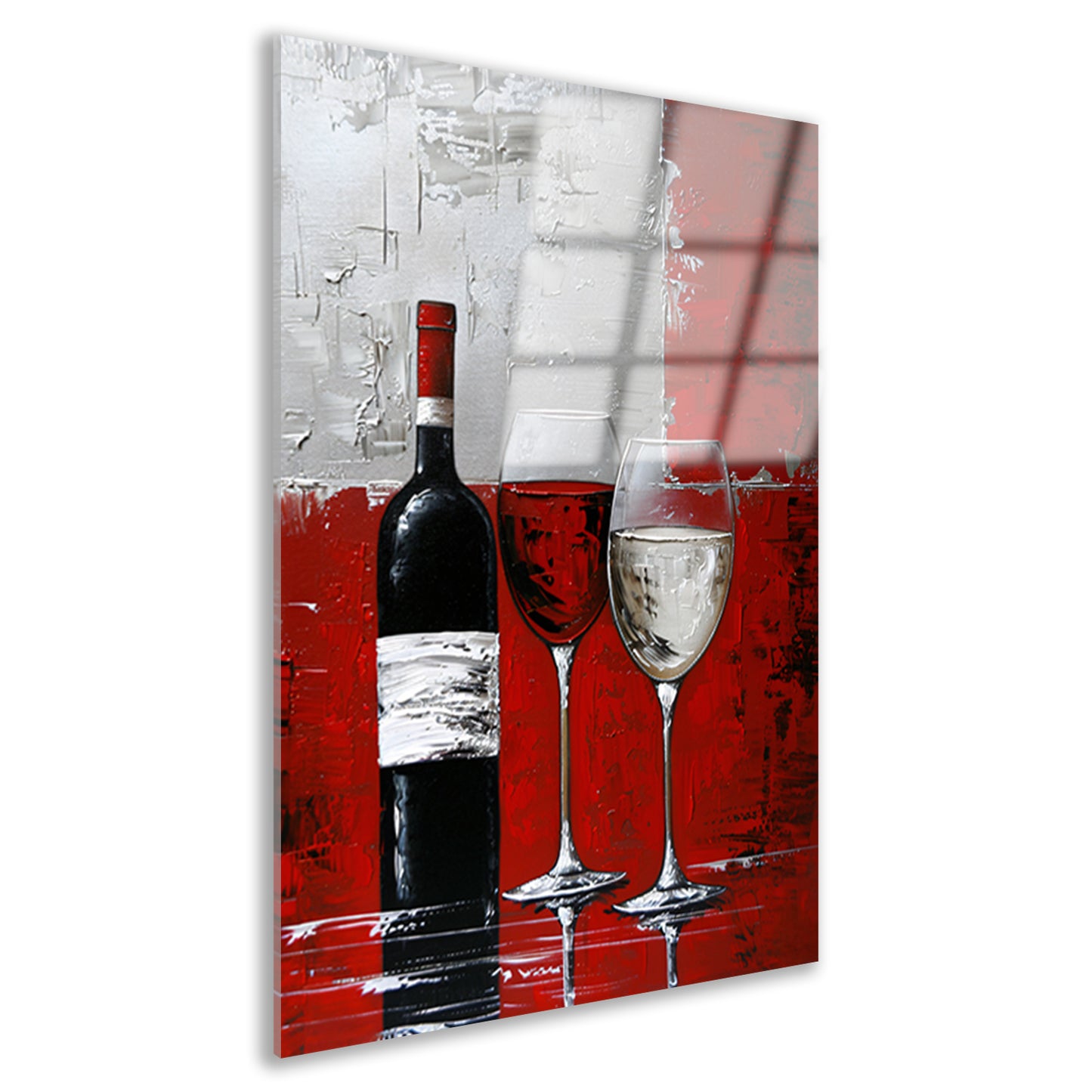Abstract schilderij van wijnfles en glazen acrylglas
