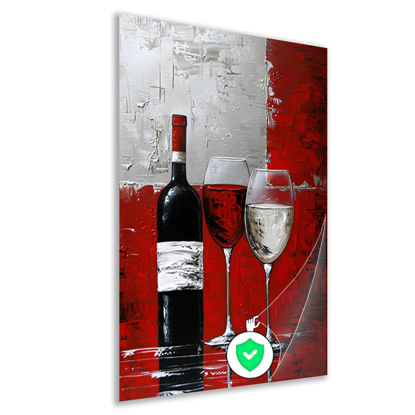 Abstract schilderij van wijnfles en glazen poster