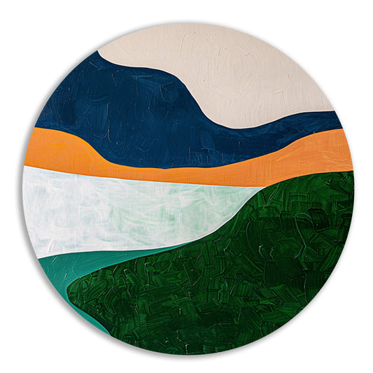 Abstract minimalistisch schilderij van een landschap aluminium muurcirkel