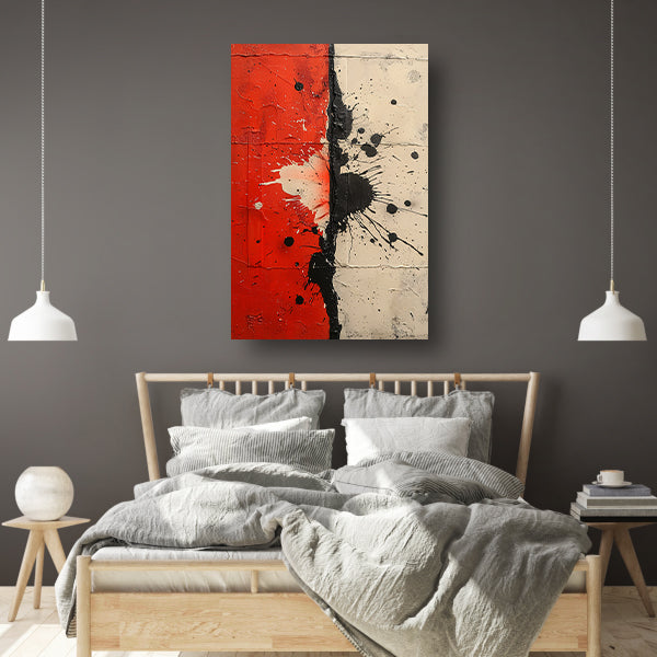 Abstract met rode en zwarte verfspatten canvas