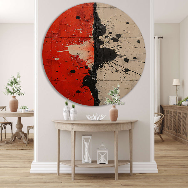 Abstract met rode en zwarte verfspatten forex muurcirkel