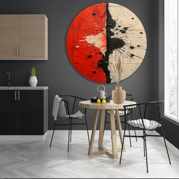 Abstract met rode en zwarte verfspatten forex muurcirkel
