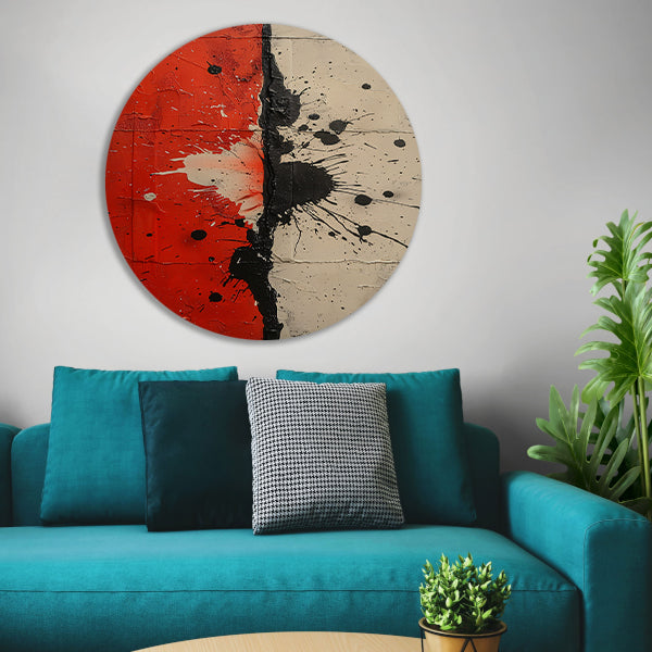 Abstract met rode en zwarte verfspatten forex muurcirkel