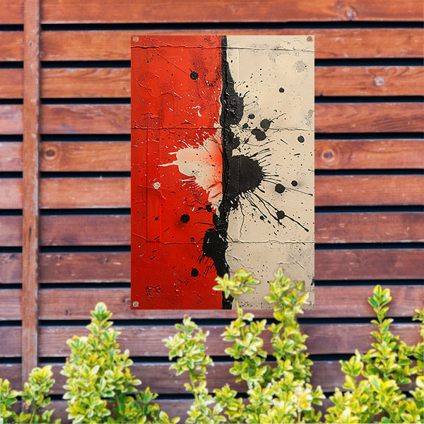 Abstract met rode en zwarte verfspatten tuinposter