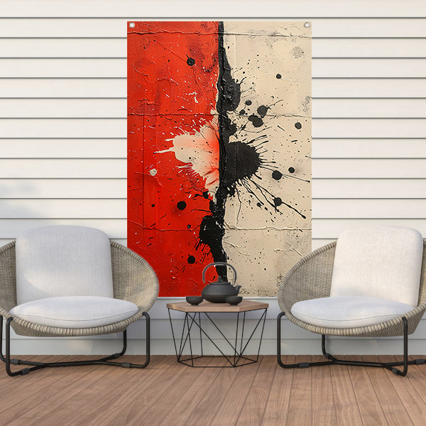 Abstract met rode en zwarte verfspatten tuinposter