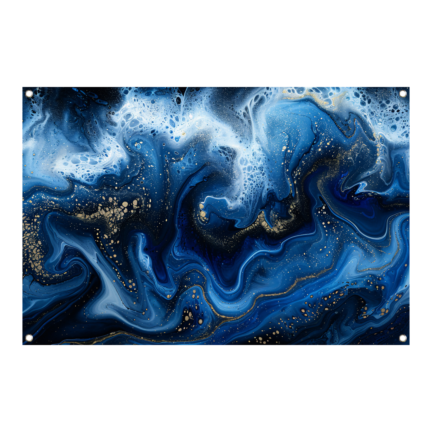 Abstract blauw en goud vloeibaar kunstwerk tuinposter