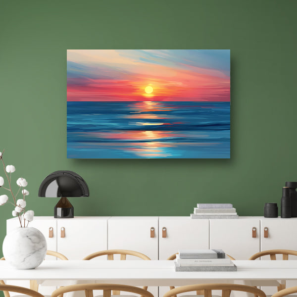 Minimalistische schildering van kleurrijke zonsondergang canvas