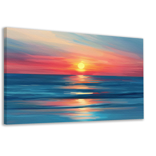 Minimalistische schildering van kleurrijke zonsondergang canvas