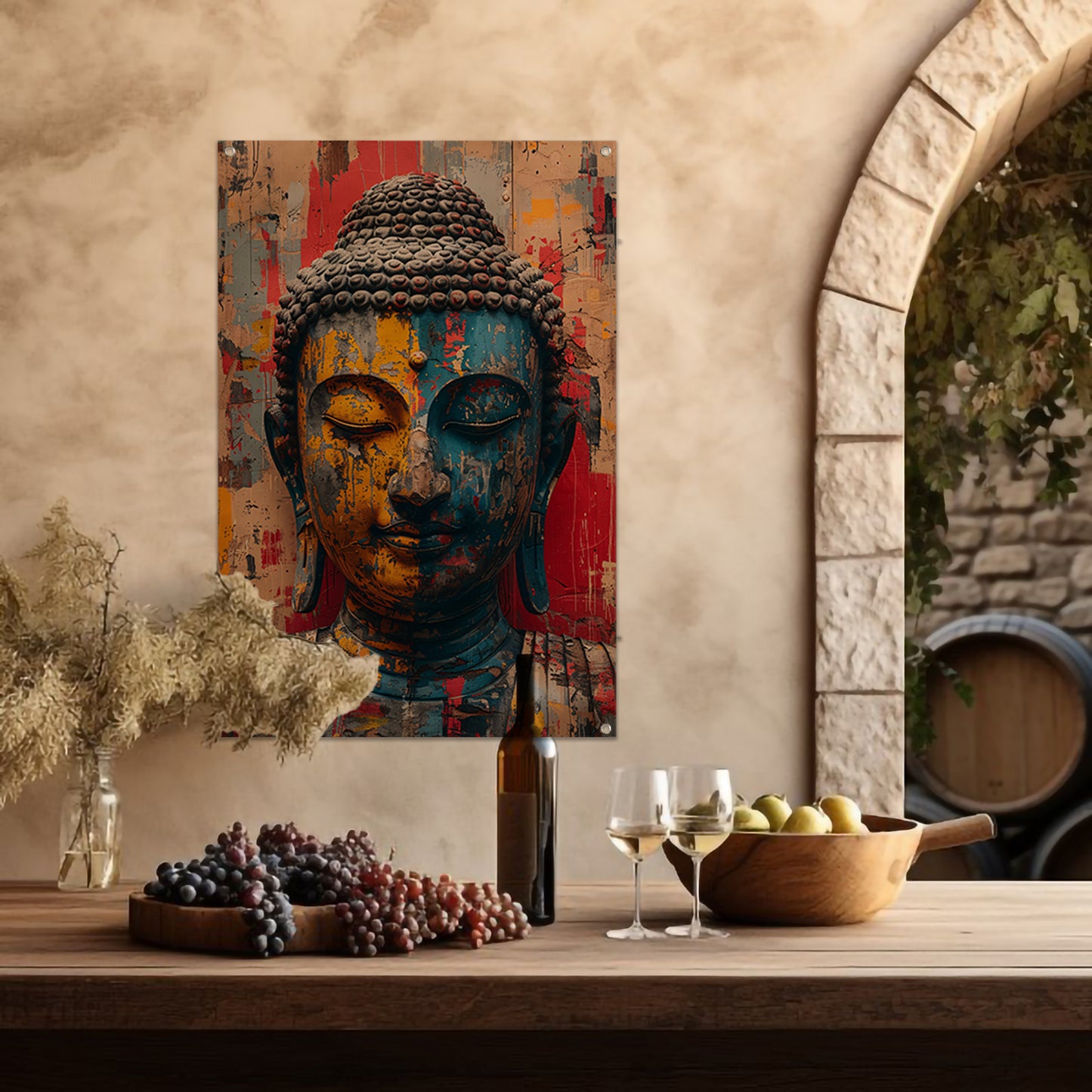 Kleurrijk Abstract Interpretatie van Boeddha tuinposter