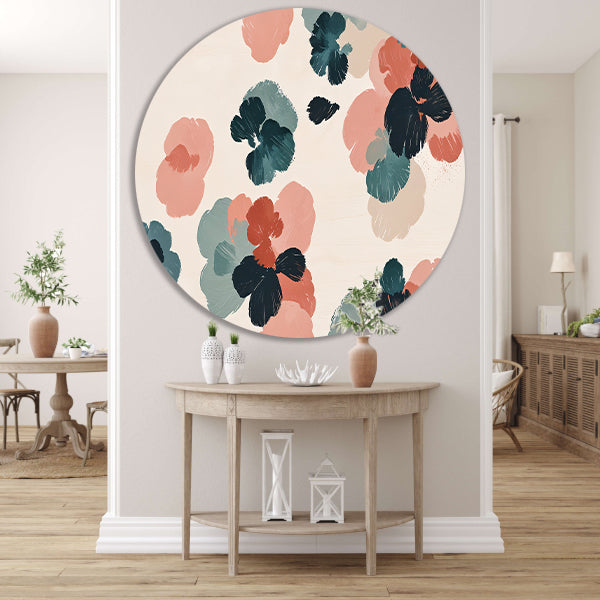 Abstracte bloemenprint in rustieke kleuren forex muurcirkel