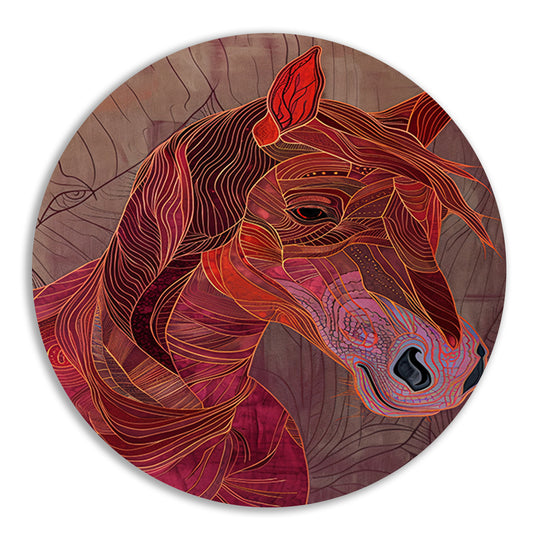 Abstracte kleurrijke lijntekening van een paard aluminium muurcirkel