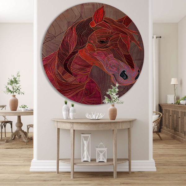 Abstracte kleurrijke lijntekening van een paard aluminium muurcirkel