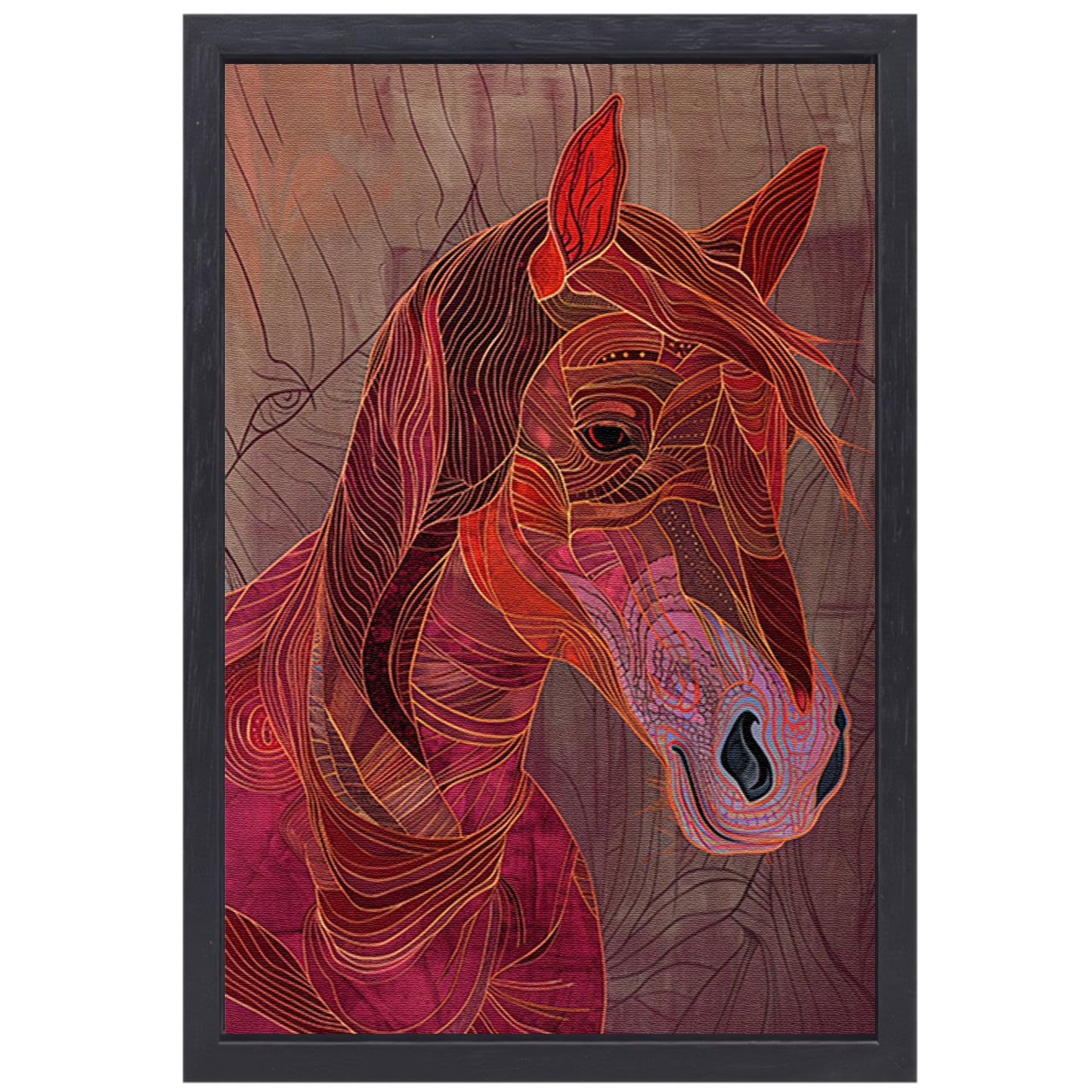 Abstracte kleurrijke lijntekening van een paard canvas met baklijst