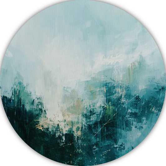 Abstracte Harmonie in Groen en Grijs aluminium muurcirkel
