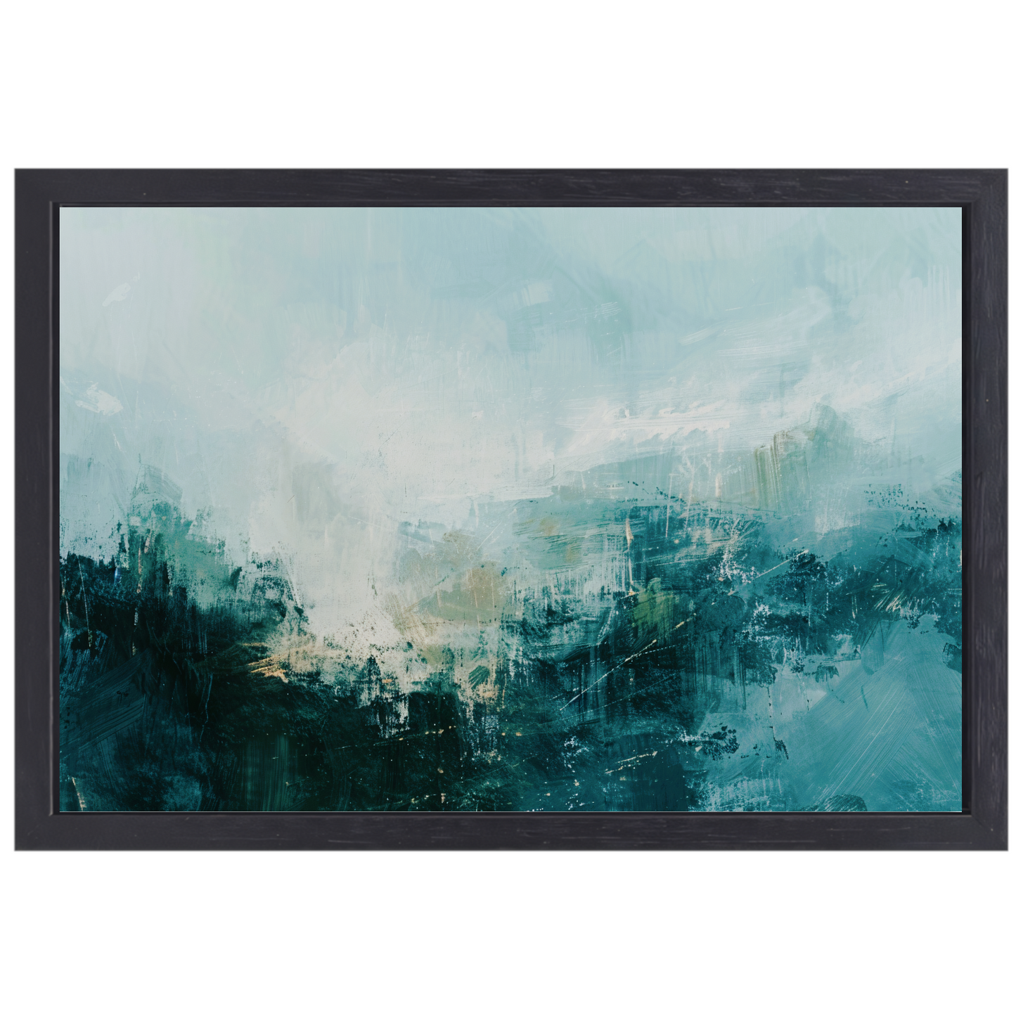 Abstracte Harmonie in Groen en Grijs canvas met baklijst