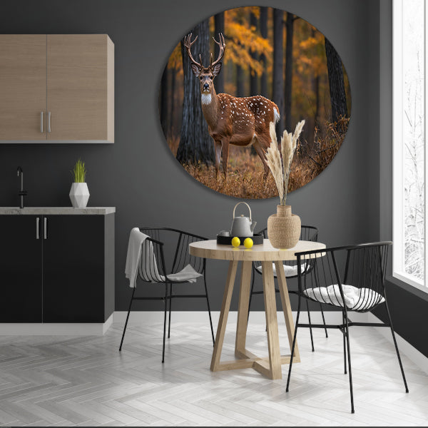 Majestueus hert in het herfstbos aluminium muurcirkel