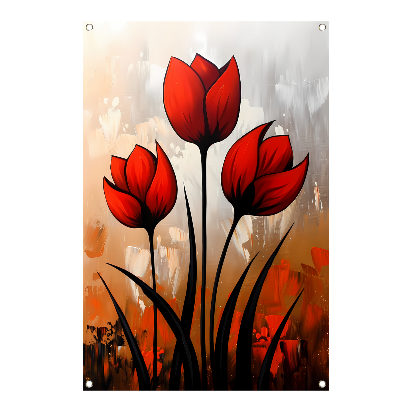 Abstract schilderij van rode tulpen tuinposter
