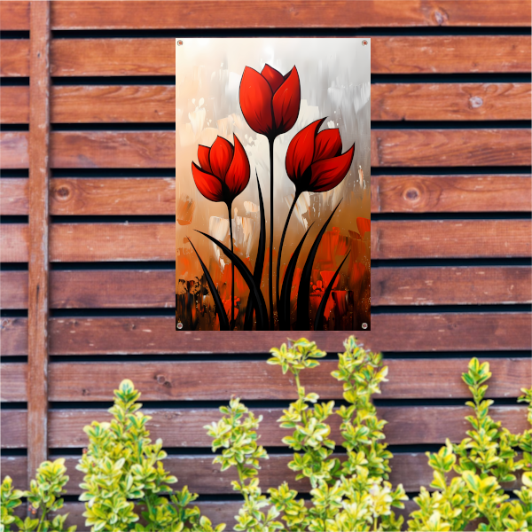 Abstract schilderij van rode tulpen tuinposter