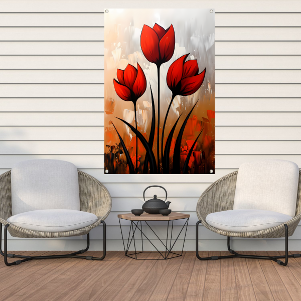 Abstract schilderij van rode tulpen tuinposter