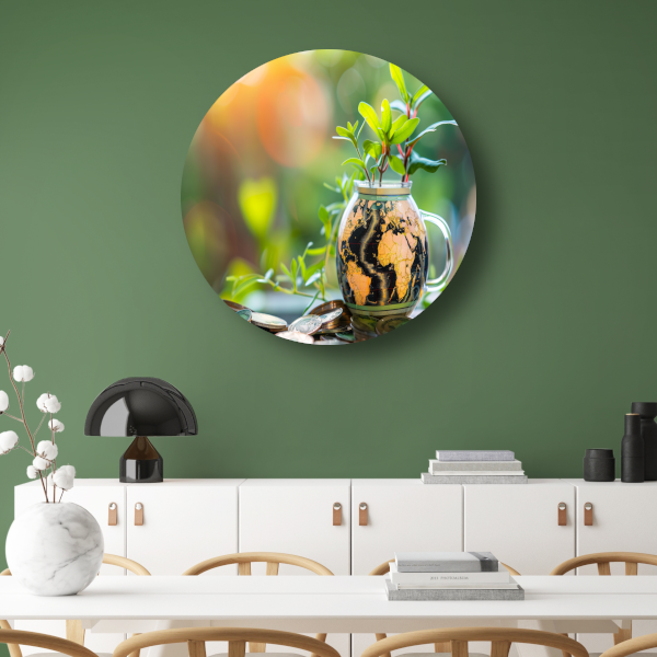 Minimalistische plantenkaart aluminium muurcirkel