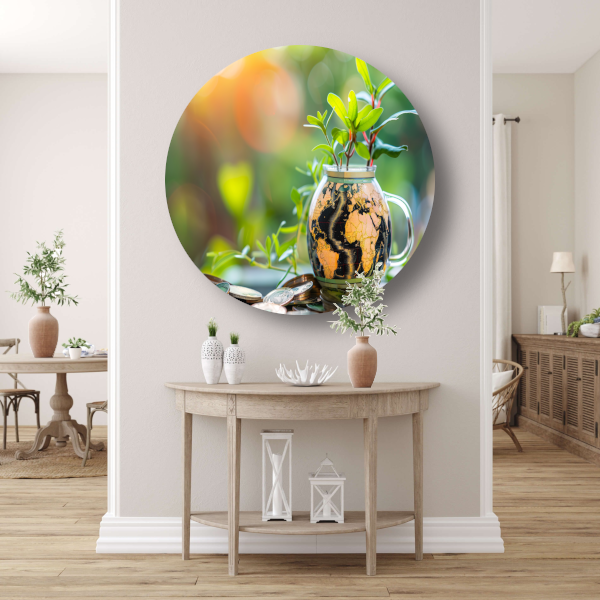 Minimalistische plantenkaart aluminium muurcirkel