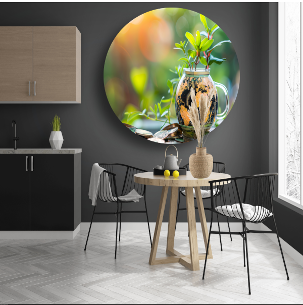 Minimalistische plantenkaart aluminium muurcirkel