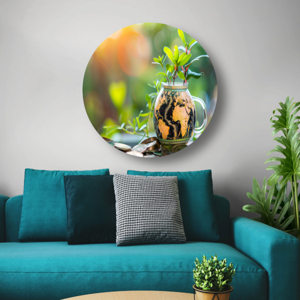 Minimalistische plantenkaart aluminium muurcirkel