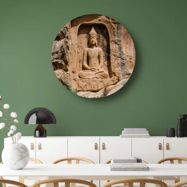 Meditatief Boeddha Sculptuur in Rotswand forex muurcirkel