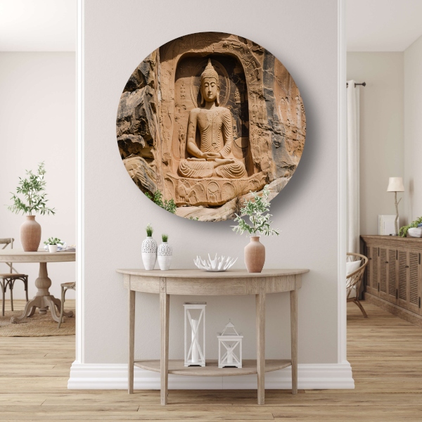 Meditatief Boeddha Sculptuur in Rotswand forex muurcirkel