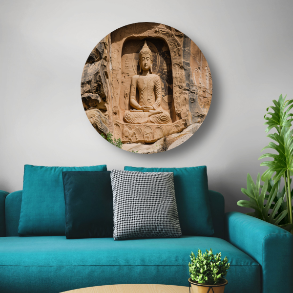 Meditatief Boeddha Sculptuur in Rotswand forex muurcirkel