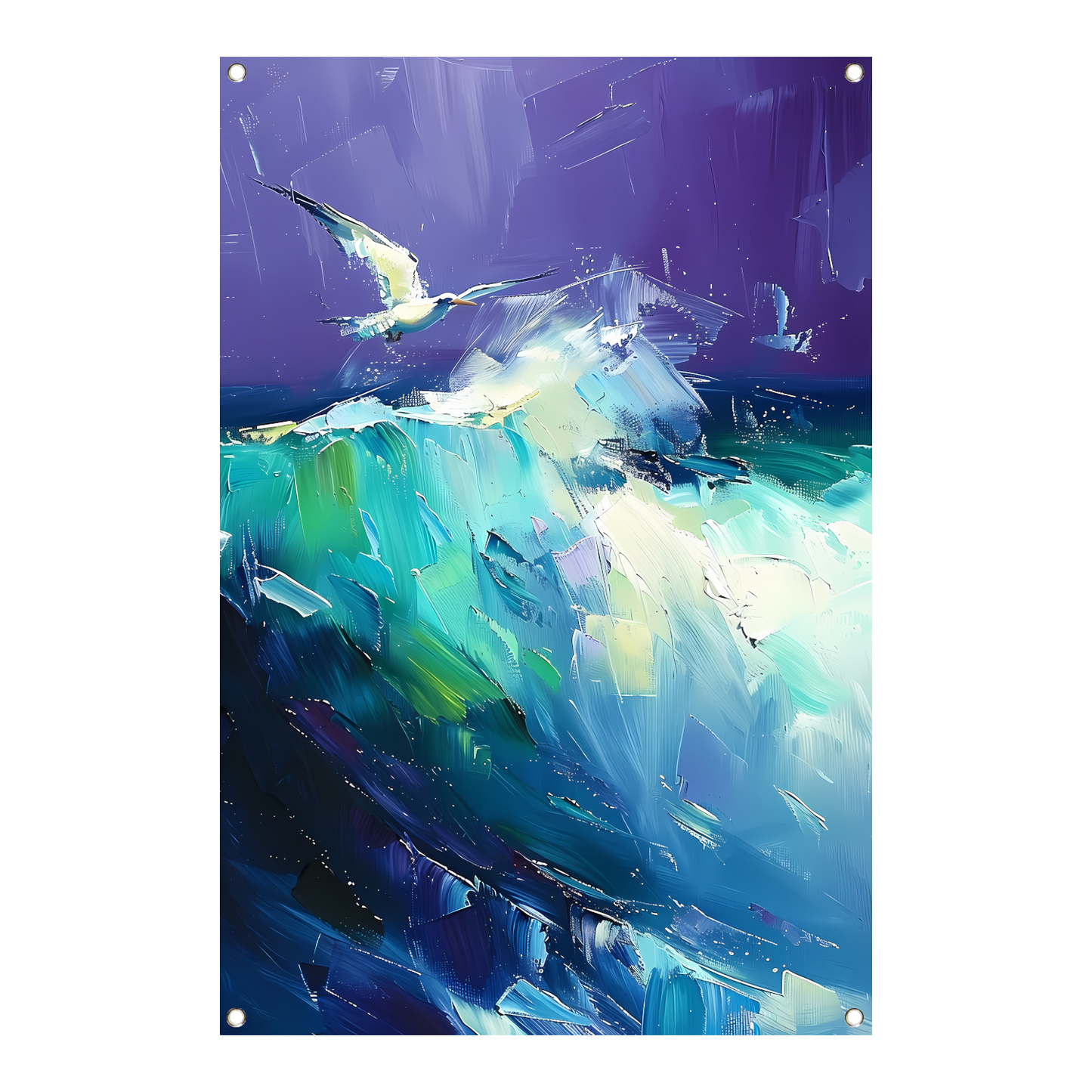 Abstracte vogel met kleurrijke golven tuinposter
