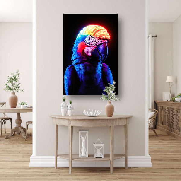 Kleurrijke papegaai met neon hersenen canvas