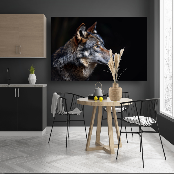 Intense Blik van een Wolf in Duisternis poster