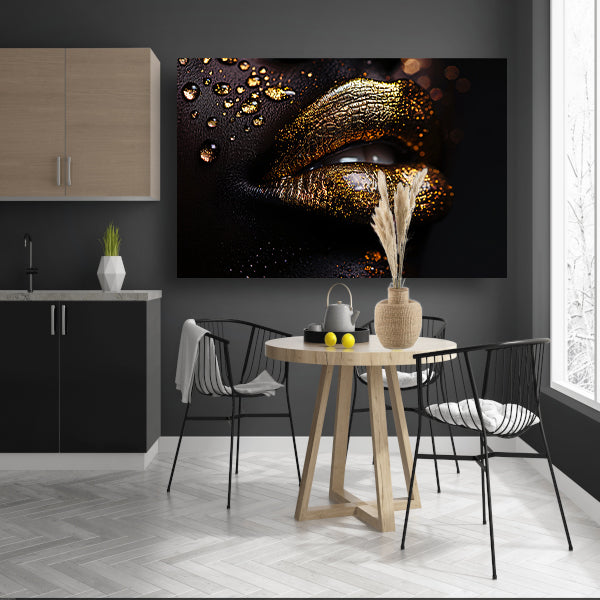 Gouden lippen in een oase van donker contrast acrylglas