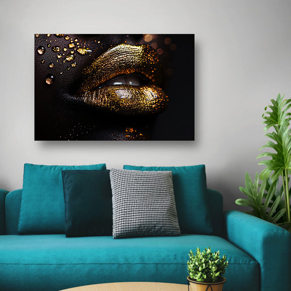 Gouden lippen in een oase van donker contrast acrylglas